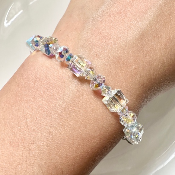 SOLD- Dazzling AB Austrian Crystal Bracelet, 6mm wide, 6.5 + 1 inch long #P54 - Picture 4 of 6